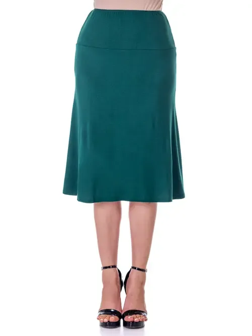 A-LINE Elastic Waist Knee Length Skirt by 24seven Comfort Apparel