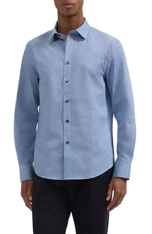 Julian Shaped Fit Houndstooth Cotton Button-Up Shirt by Bugatchi