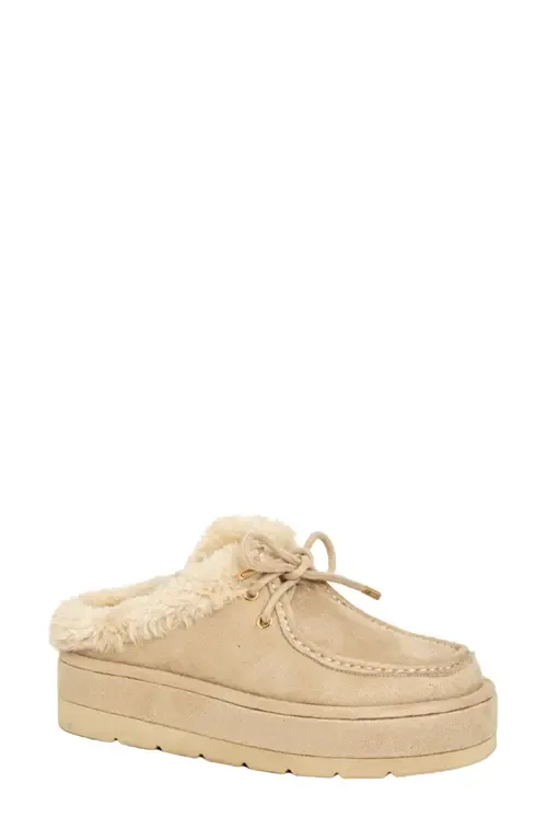 Tulsa Faux Fur Platform Slipper in Bone Suede