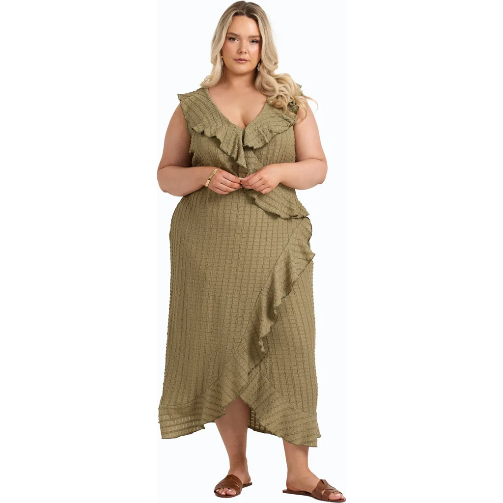 Ruffle Wrap Sleeveless Midi Dress by FASHION-SZN CURVE