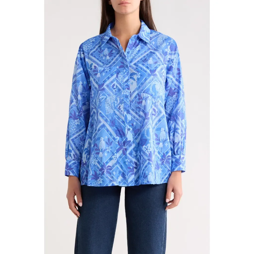Nala Regie Print Cotton Button-Up Shirt by SUGARLIPS
