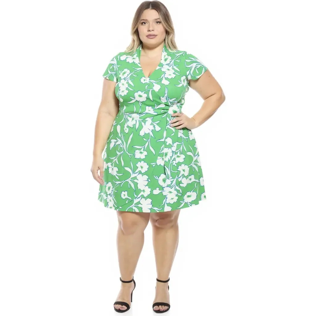 Floral Collar Knee Length Side Tie Wrap Dress by 24seven Comfort Apparel