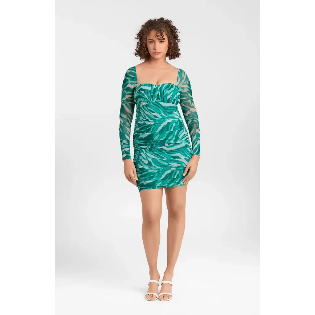 Sculpting Shapewear Shirred Mesh Sweetheart Long Sleeve Mini Dress by S3 Apparel