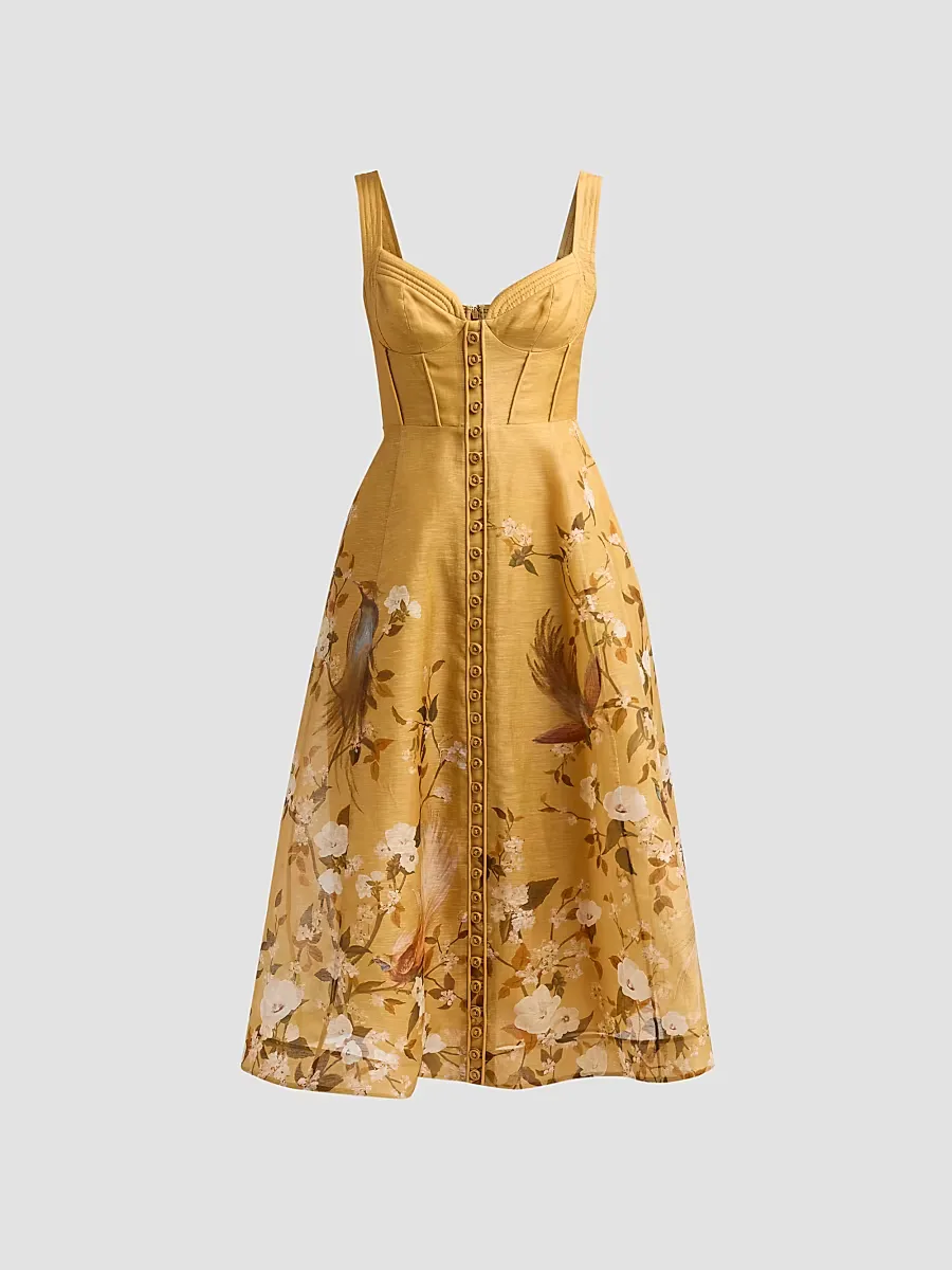 Momentum Printed Linen Corded Midi Dress by Zimmermann