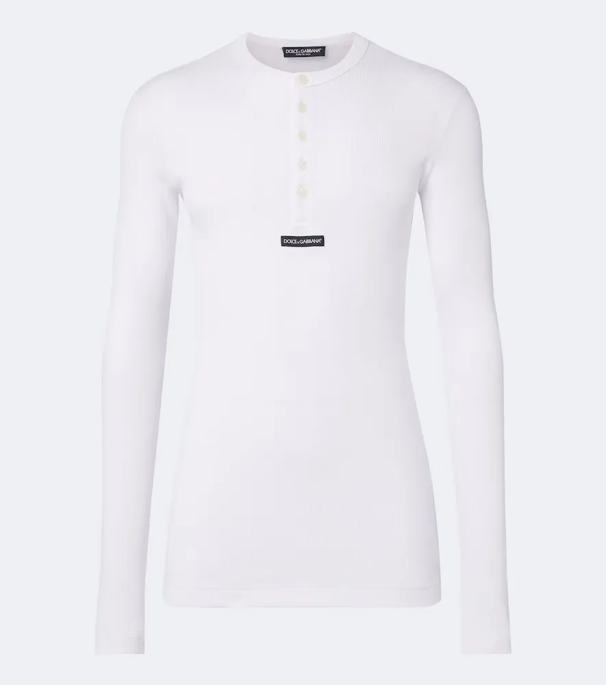Logo Ribbed-Knit Cotton Henley Shirt by Dolce&Gabbana