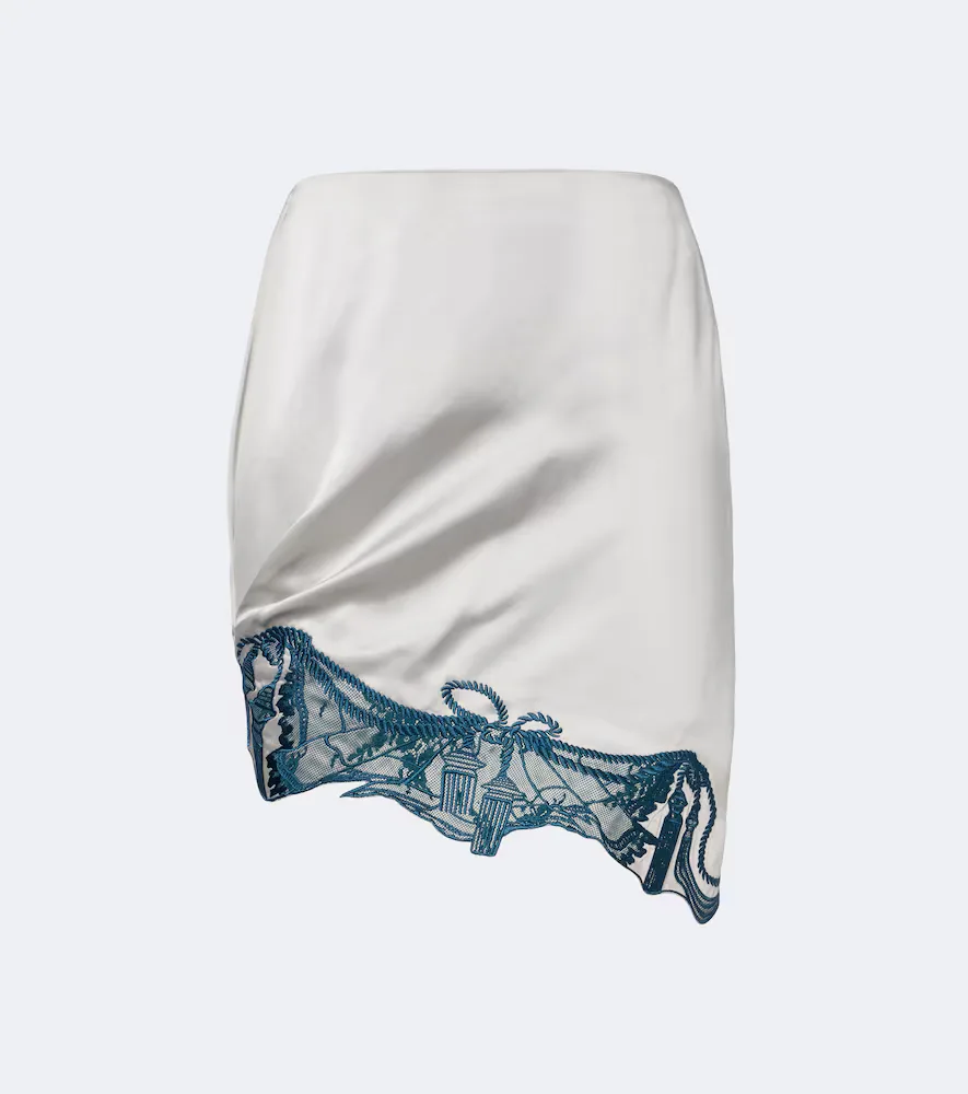 Embroidered Satin Miniskirt by Jacques Wei