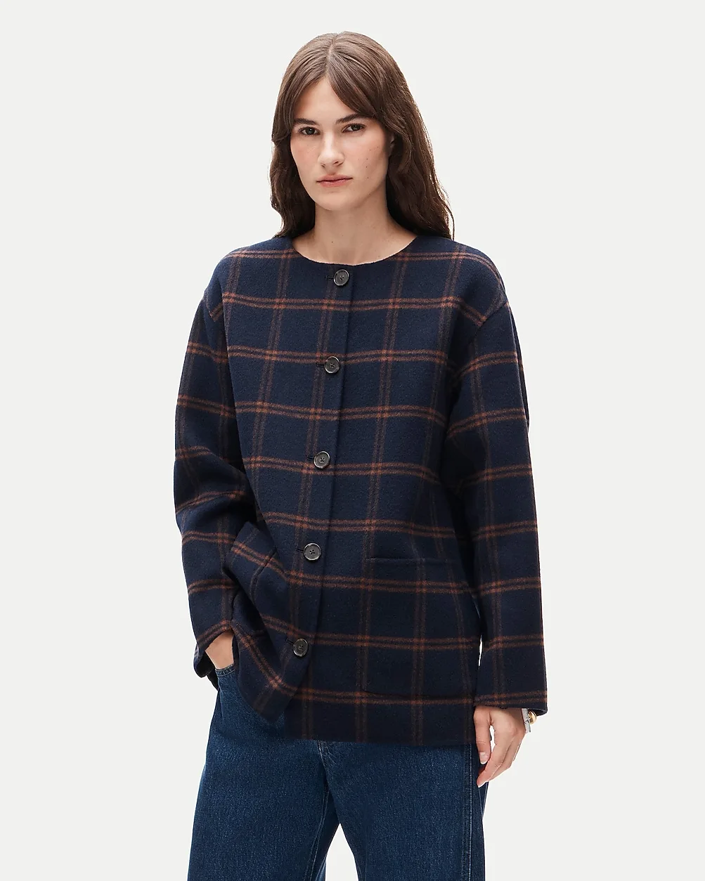 Bianca Coat in Plaid Drapey Wool Blend