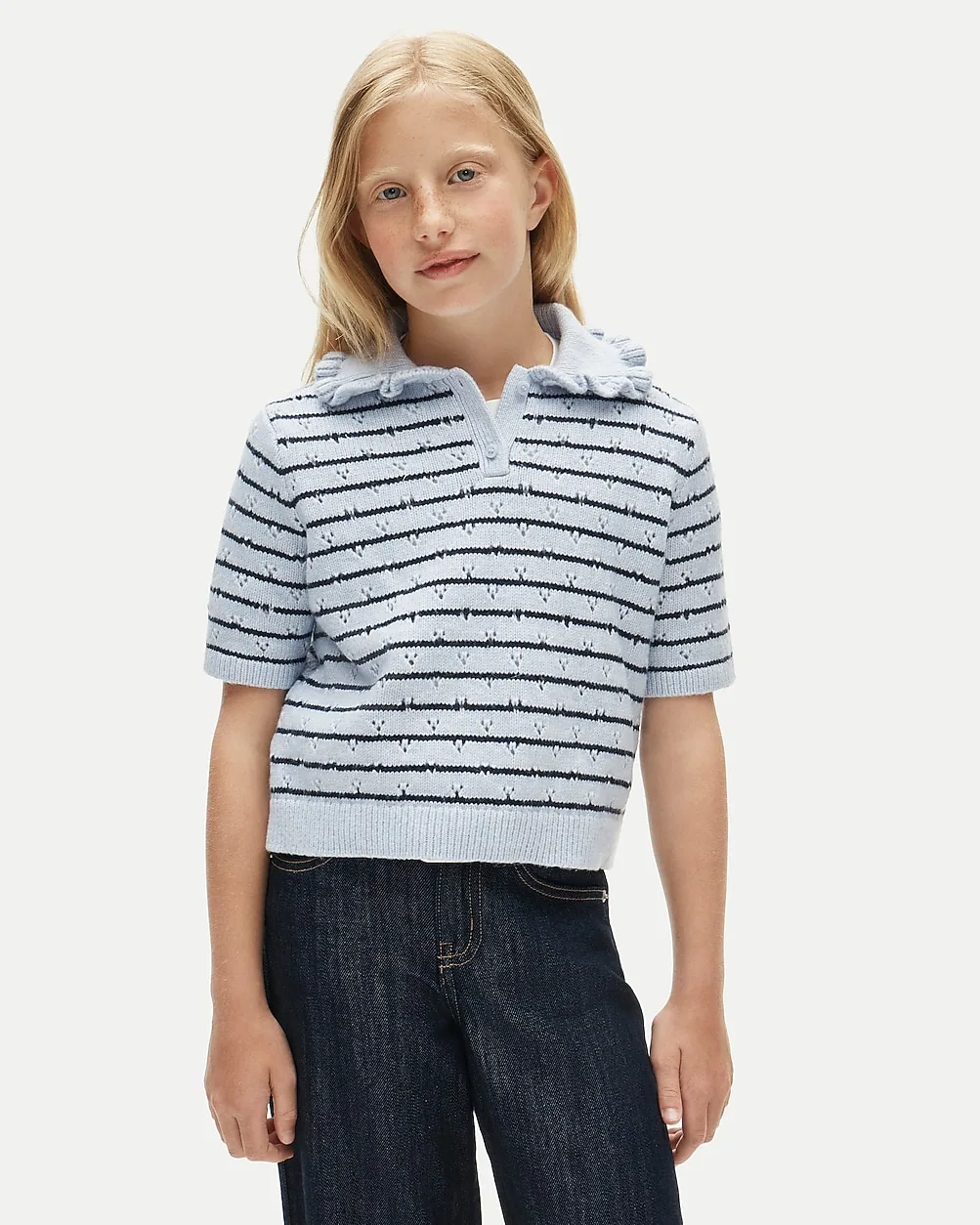 Ruffle-Collar Sweater-Polo in Stripe by J.Crew