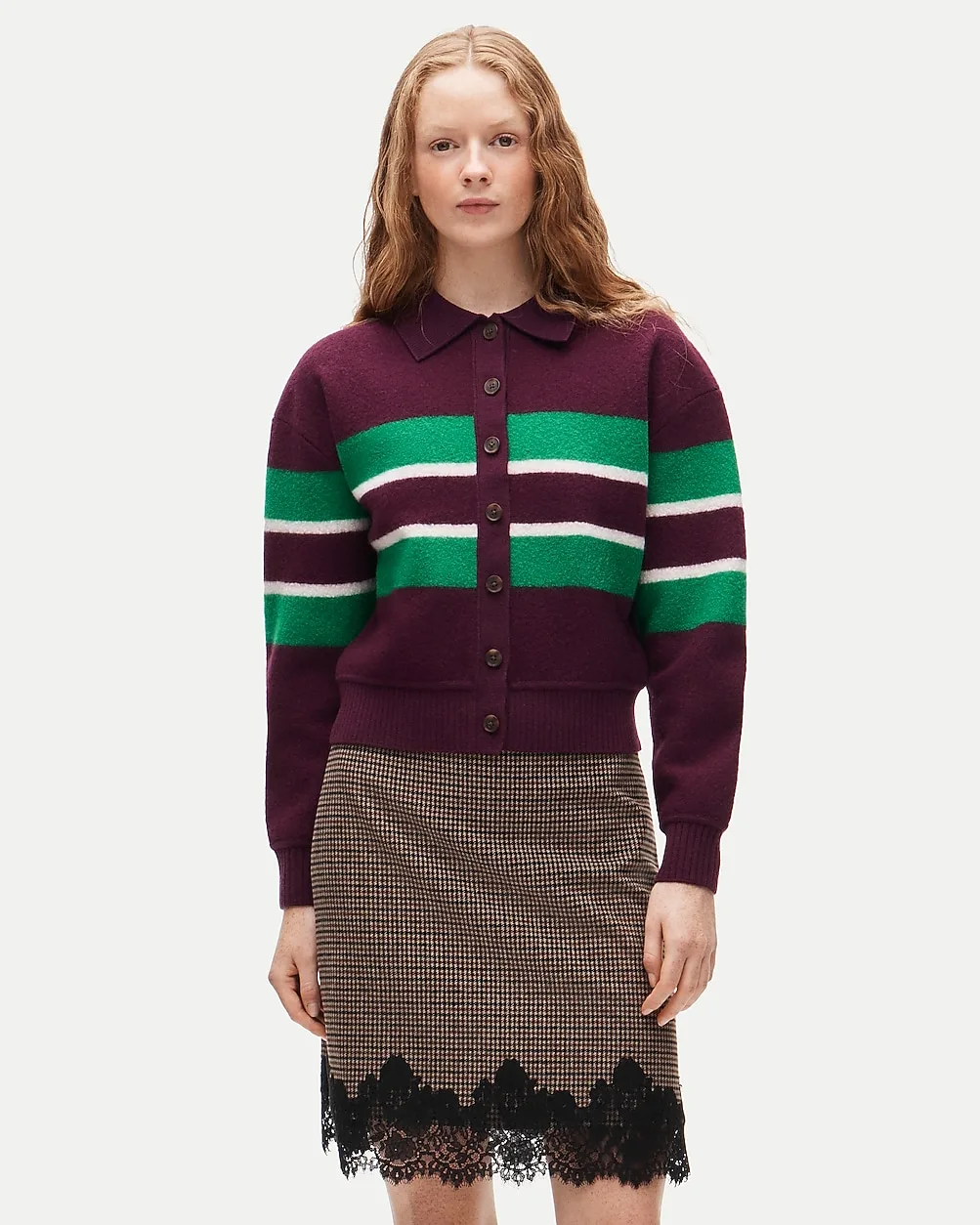Fairfax Lace Skirt in Houndstooth Wool Blend by J.Crew