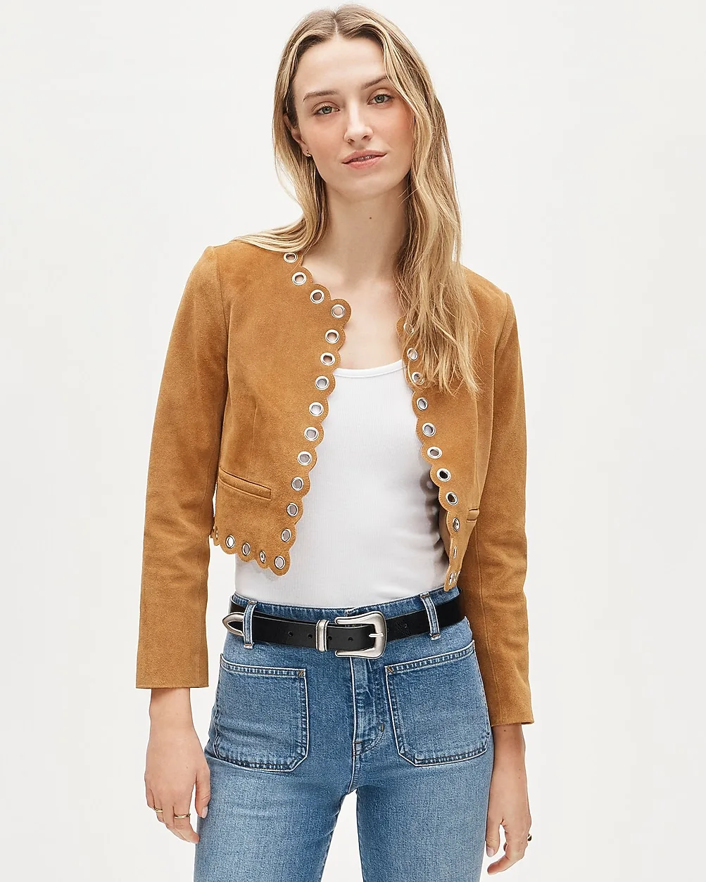 Collection Cropped Grommet Lady Jacket in Suede by J.Crew