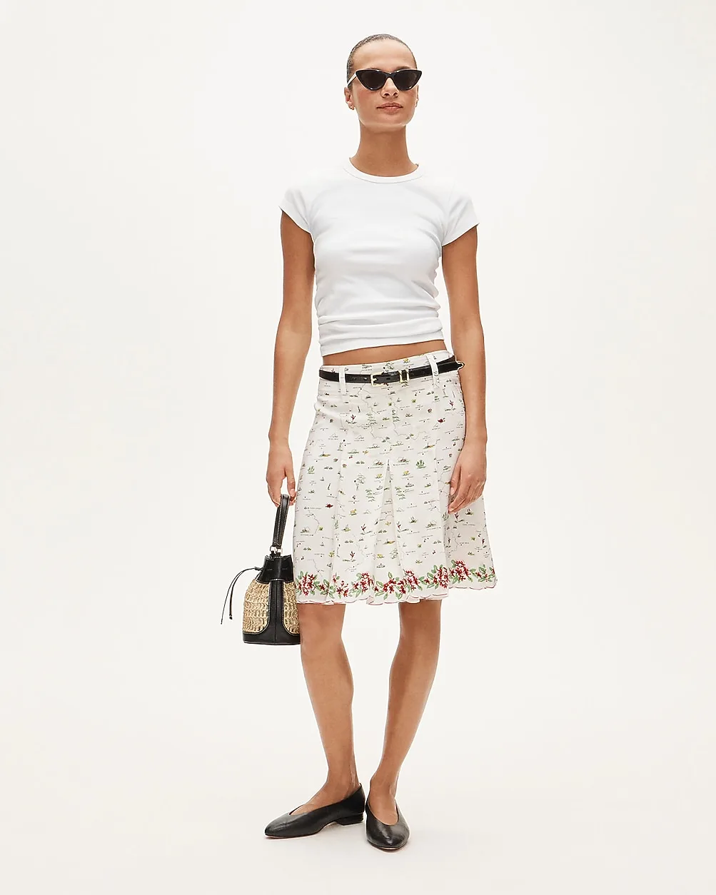 Pleated Knee-Length Skirt in Map Print by J.Crew