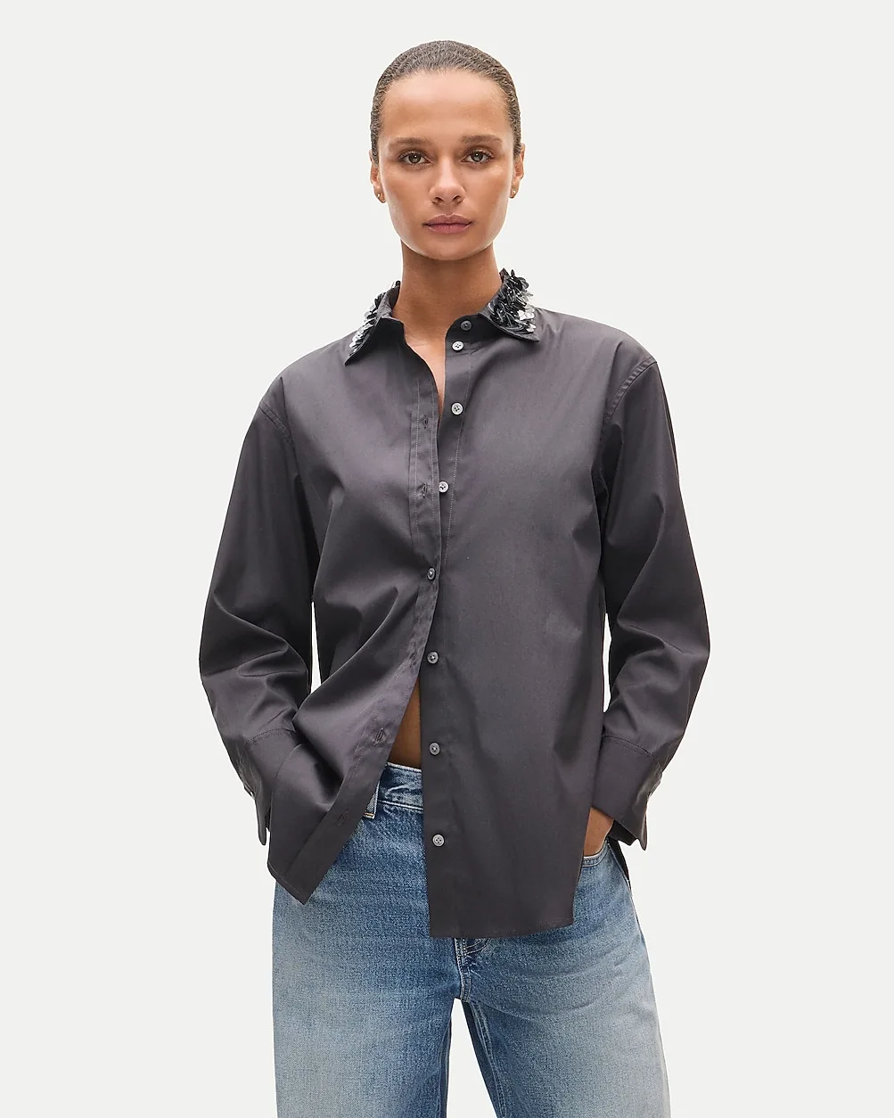 Esme Button-Up Shirt in Embellished Greenwich Poplin by J.Crew