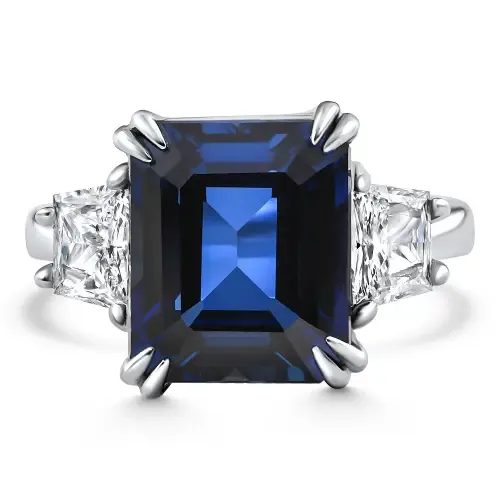 6Ct Blue Sapphire & Diamond Anniversary Engagement Ring 14k Gold Lab Grown by Bliss Diamond