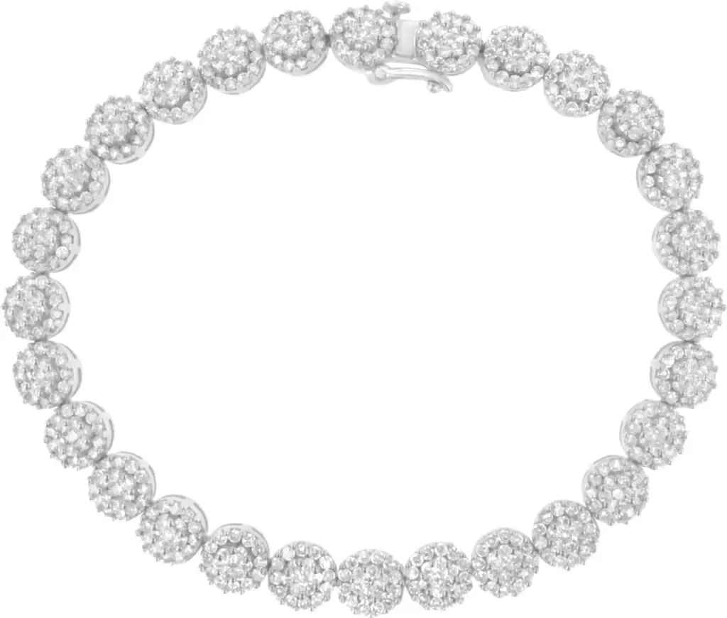 14K White Gold 3-3/4 Cttw Diamond Cluster Links Tennis Bracelet by Haus of Brilliance