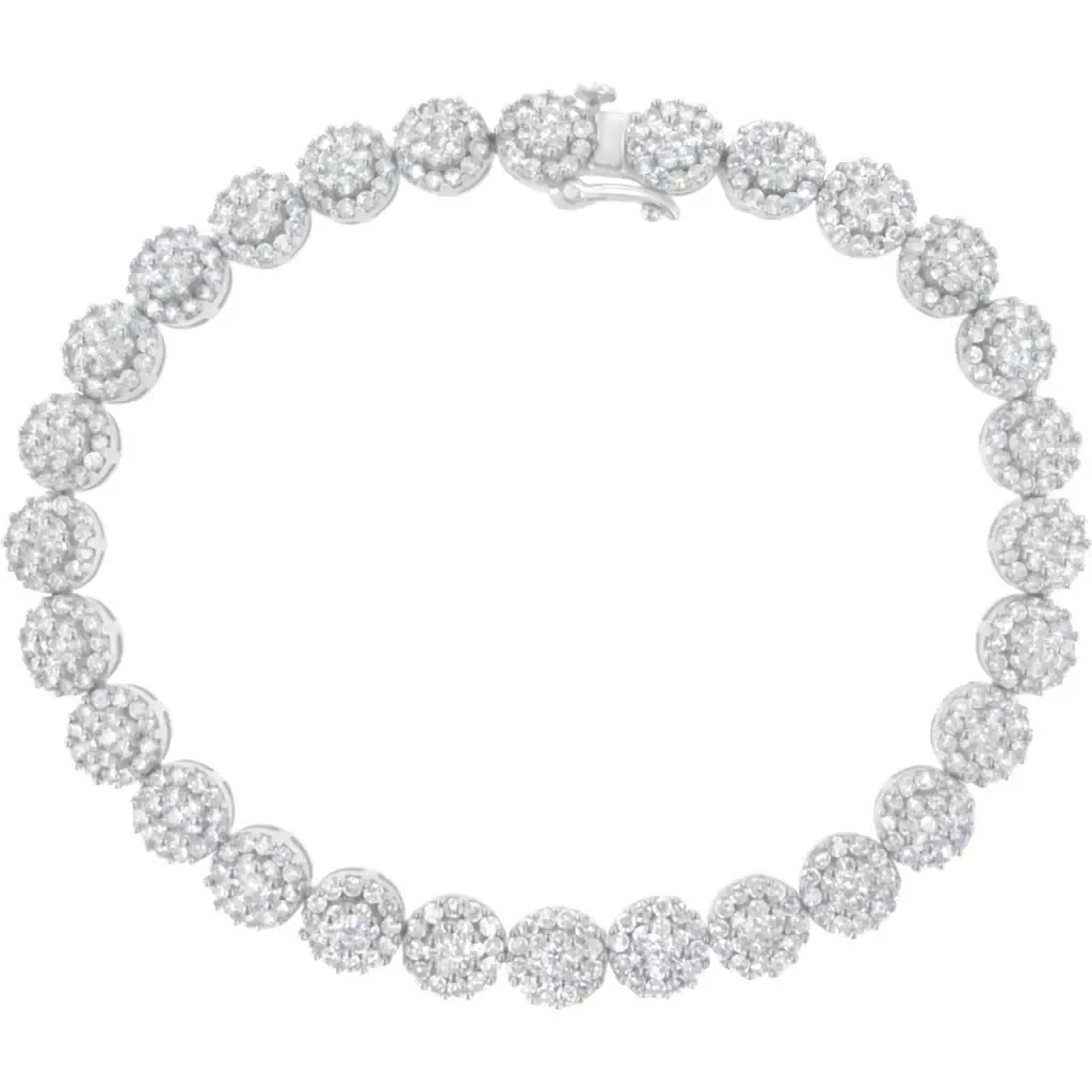14K White Gold 3-3/4 Cttw Diamond Cluster Links Tennis Bracelet by Haus of Brilliance