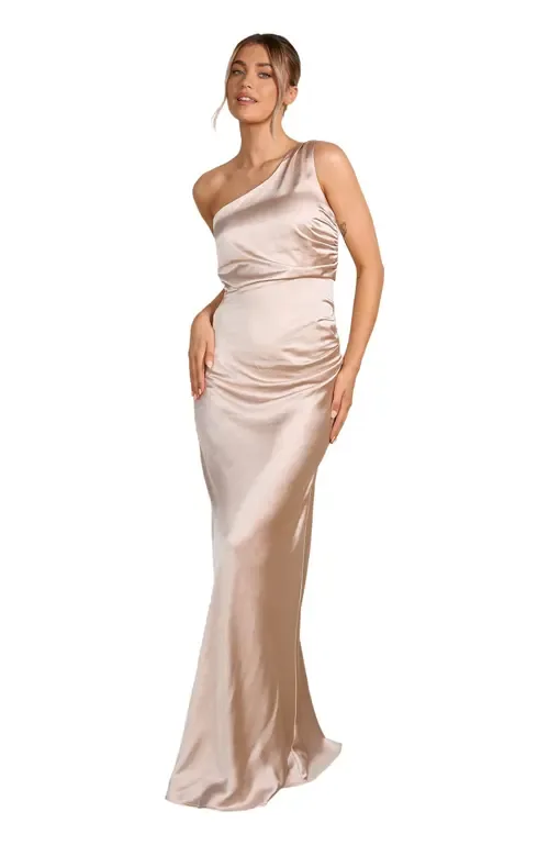 One Shoulder Satin Bridesmaid Dress by Six Stories