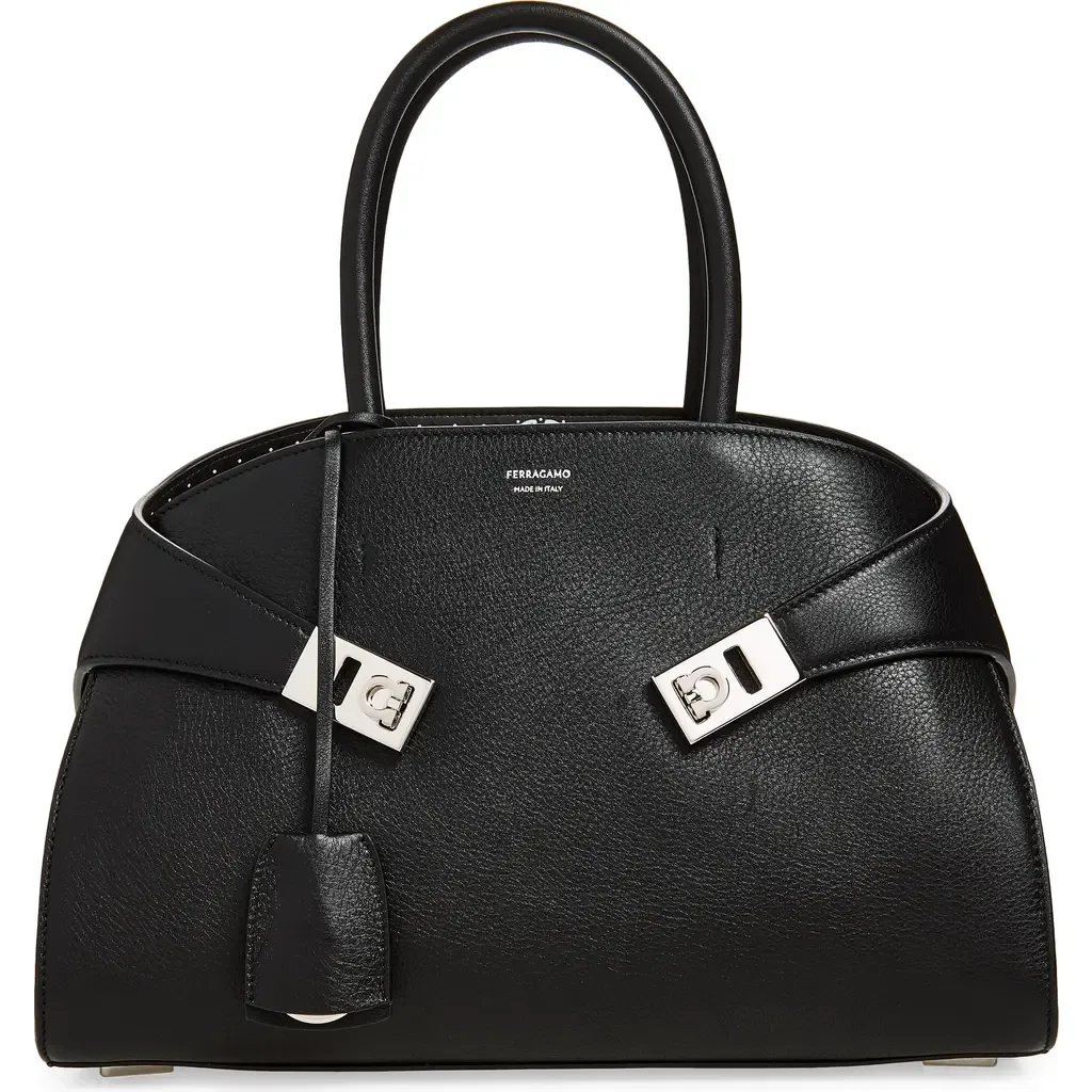 Small Hug Scarf Print Leather Top Handle Bag by FERRAGAMO