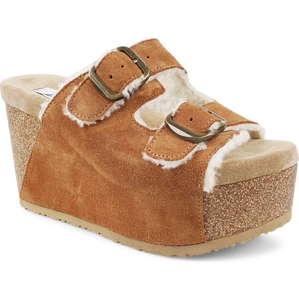 Faux Shearling Platform Sandal in Tan Suede by ZIGI