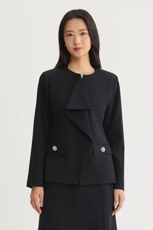 Stretch Deco Crepe Drape Front Jacket by Ming Wang