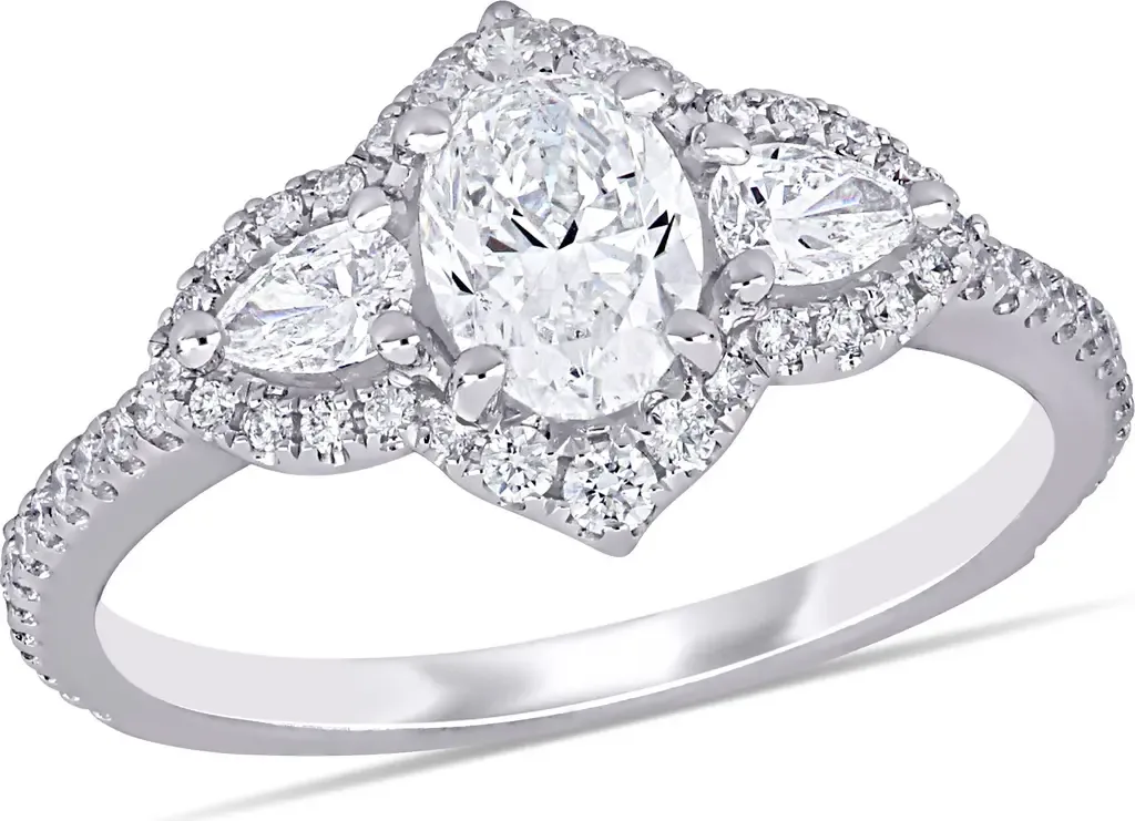 Diamond 3-Stone Halo Engagement Ring 14k by Julianna B.
