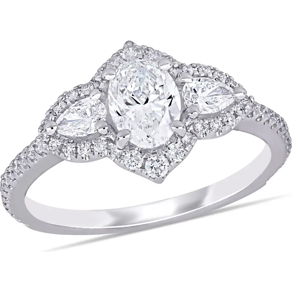 Diamond 3-Stone Halo Engagement Ring 14k by Julianna B.