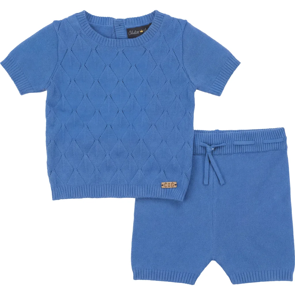 Diamond Knit 2 Piece Short Sleeve Top and Shorts Set by Charlotte & George