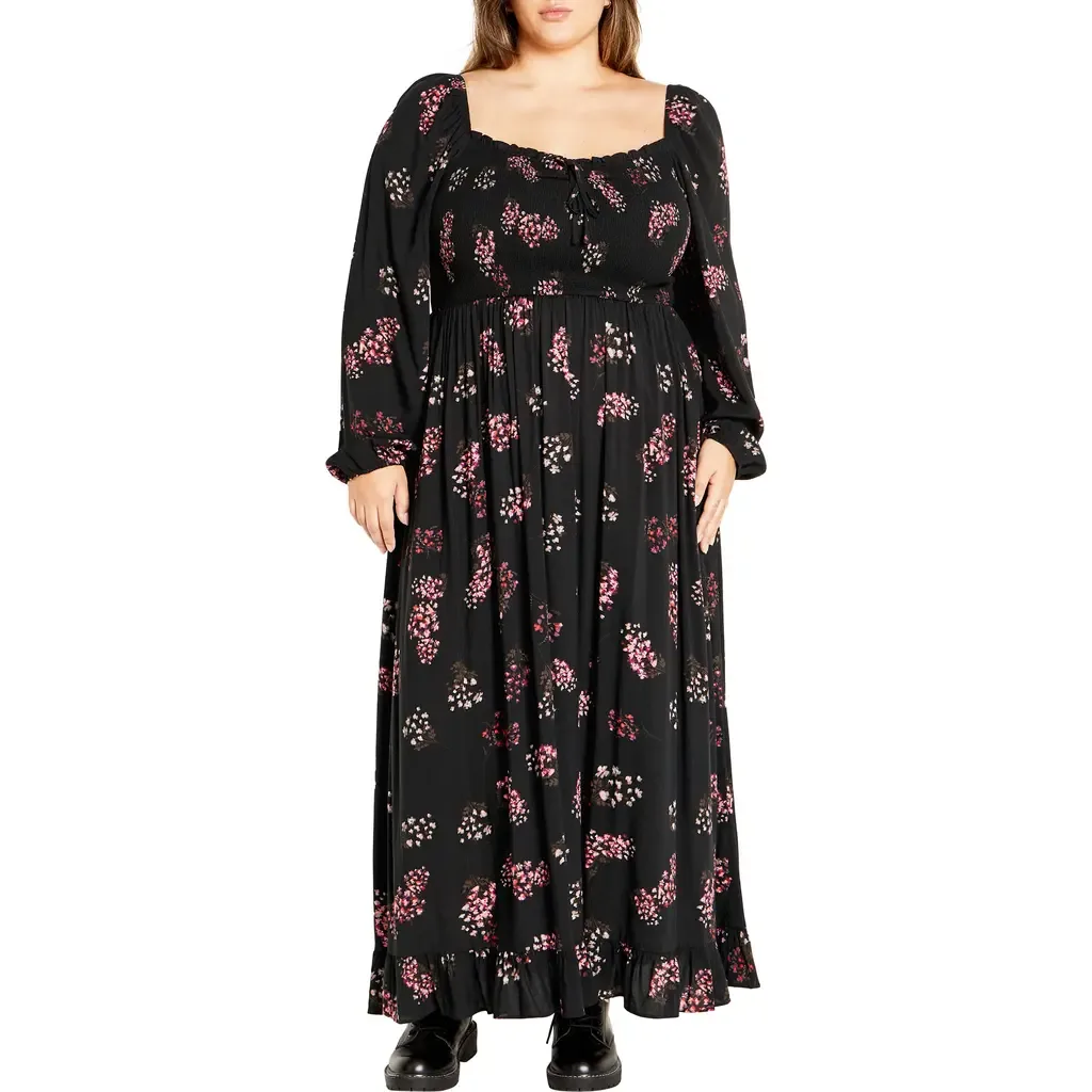 Murphy Long Sleeve Smocked Bodice Maxi Dress