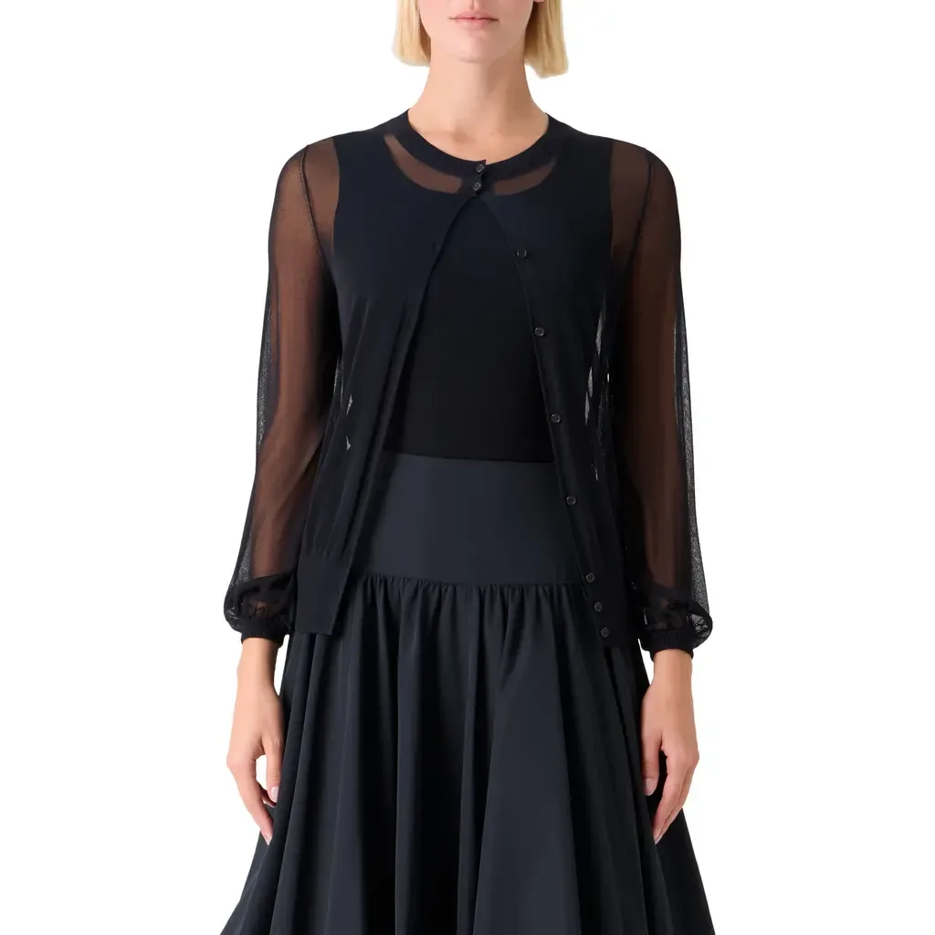 Sheer Bishop Sleeve Cardigan by Akris punto