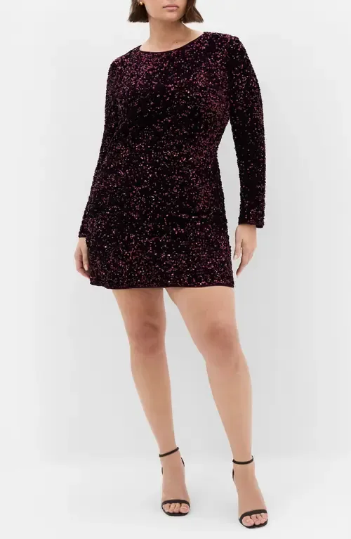 Winter Sequin Long Sleeve Dress by City Chic