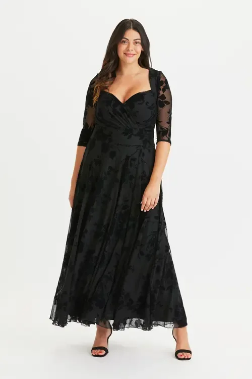 Elizabeth Velvet Flocked Mesh Maxi Dress by Scarlett & Jo