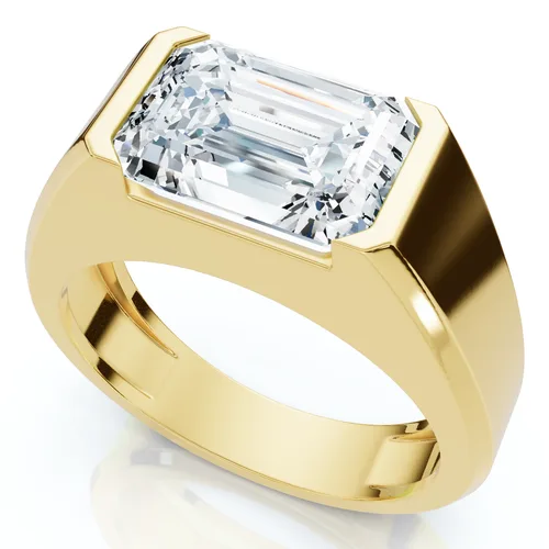 Certified 3Ct Emerald Cut Half Bezel Diamond Ring 14k Gold or Pt Lab Grown by Bliss Diamond