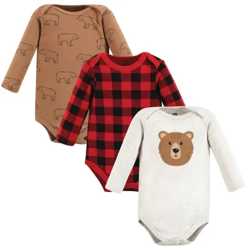 Cotton Long-Sleeve Bodysuit 3Pk by Hudson Baby