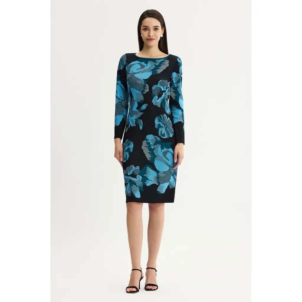 Floral Jacquard Soft Knit Midi Dress