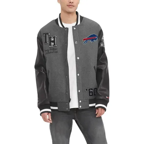 Tommy Hilfiger Heather Gray/Black Buffalo Bills Gunner Full-Zip Varsity Jacket by Tommy Hilfiger
