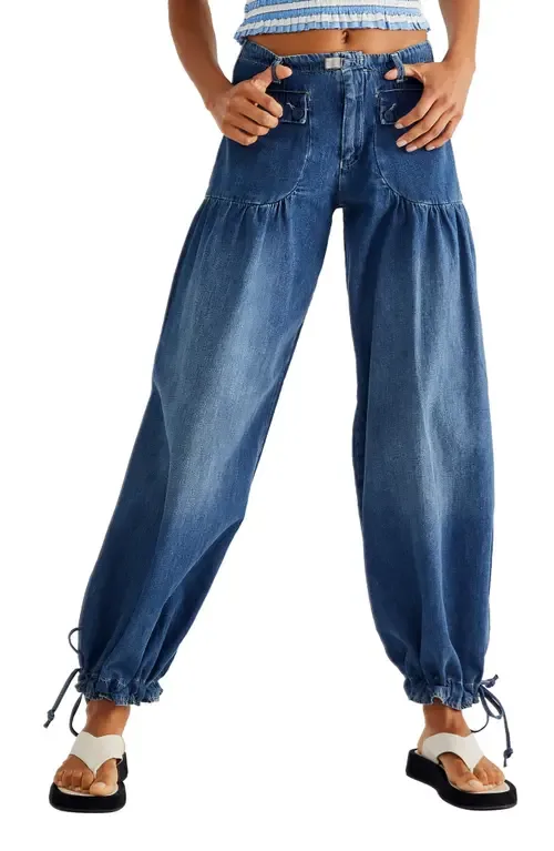 We the Free Lotus High Waist Tie Hem Barrel Leg Jeans by Free People