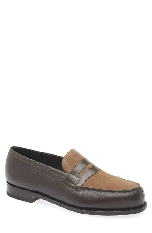 180 Colorblock Penny Loafer in Dark Brown/Brown Suede by JM WESTON