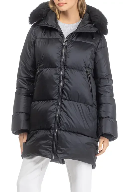 Apres-Ski Horizontal Jacket with Detachable Genuine Shearling Hood Trim
