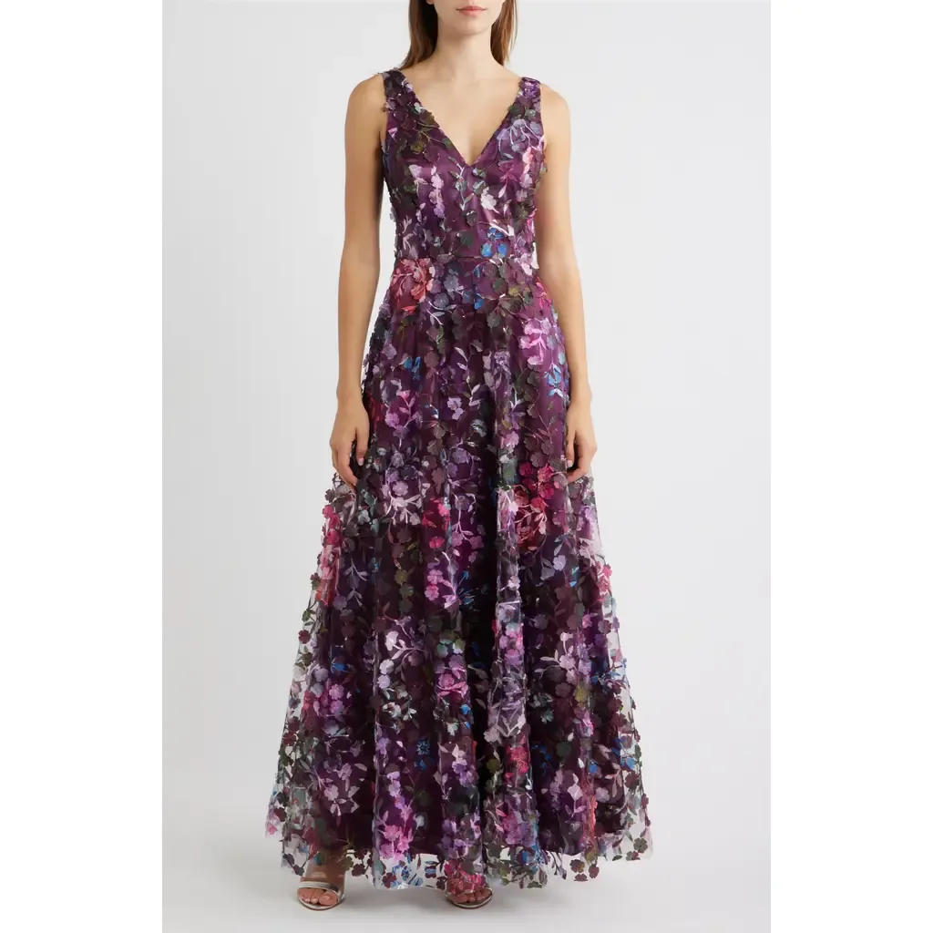 Floral Appliqué Sleeveless Gown by Eliza J