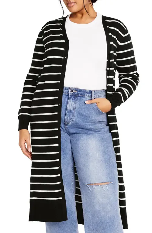 June Stripe Long Cardigan by City Chic
