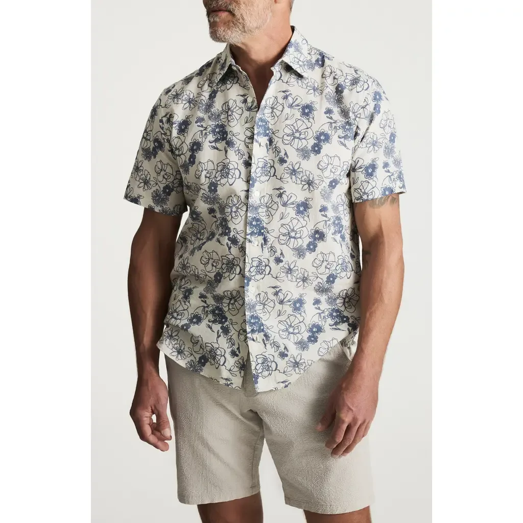 Floral Short Sleeve Cotton & Linen Button-Up Shirt by 34 Heritage