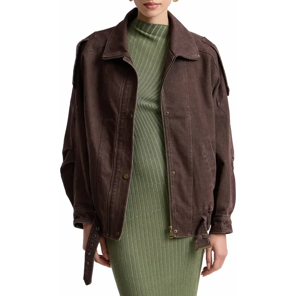 Denim Belted Bomber Jacket by Avec Les Filles