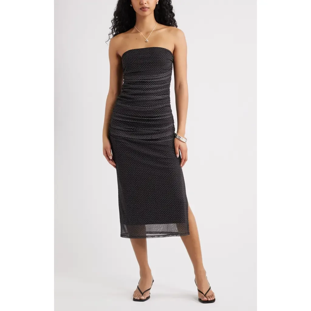 Ruched Strapless Mesh Dress by Open Edit