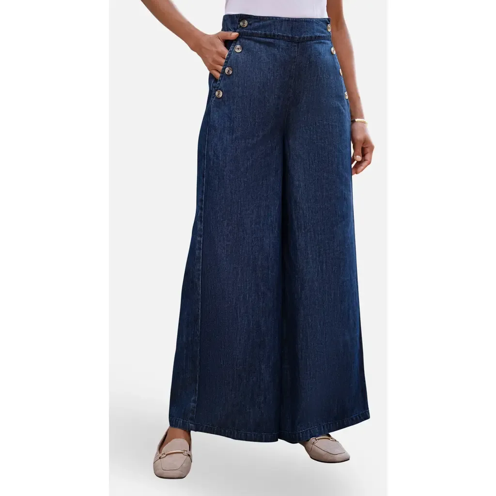 Chambray Wide Leg Trousers by Yumi