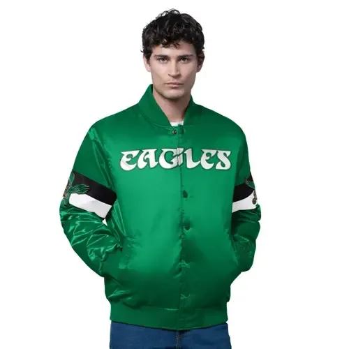 Starter Kelly Green Philadelphia Eagles Triple Option Satin Varsity Vintage Logo Full-Snap Jacket by STARTER