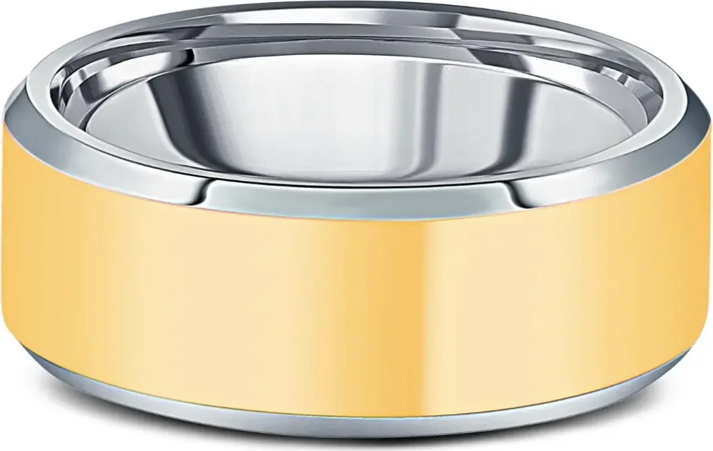 Polished Tungsten & Gold Plated Two Tone 8mm Ring Wedding Band by Bliss Diamond