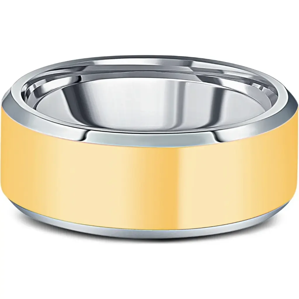 Polished Tungsten & Gold Plated Two Tone 8mm Ring Wedding Band by Bliss Diamond