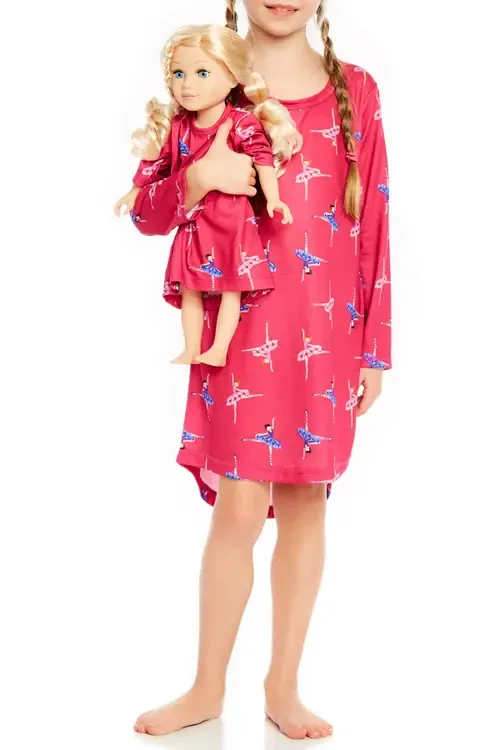 Long Sleeve Nightgown with Matching Doll Nightgown, Printed Design by Leveret