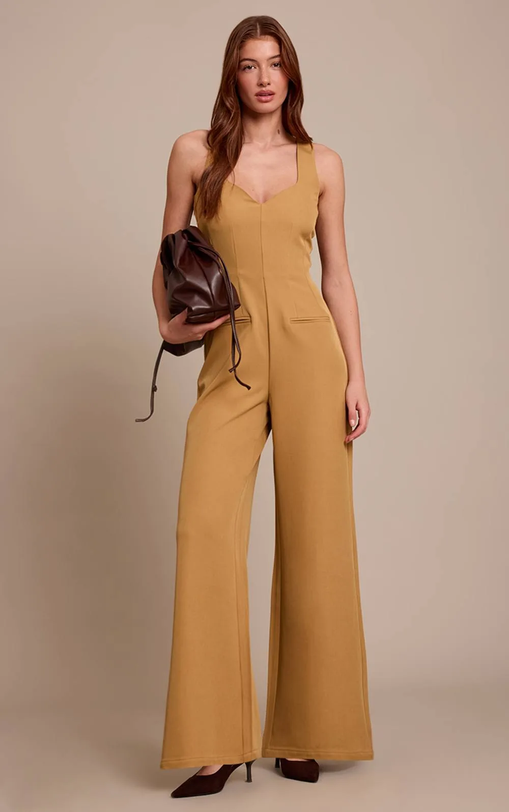 Woven V Neck Pocket Detail Wide Leg Jumpsuit by PrettyLittleThing