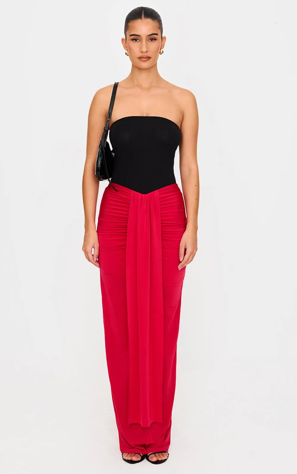 Slinky Drape Front Ruched Maxi Skirt by PrettyLittleThing