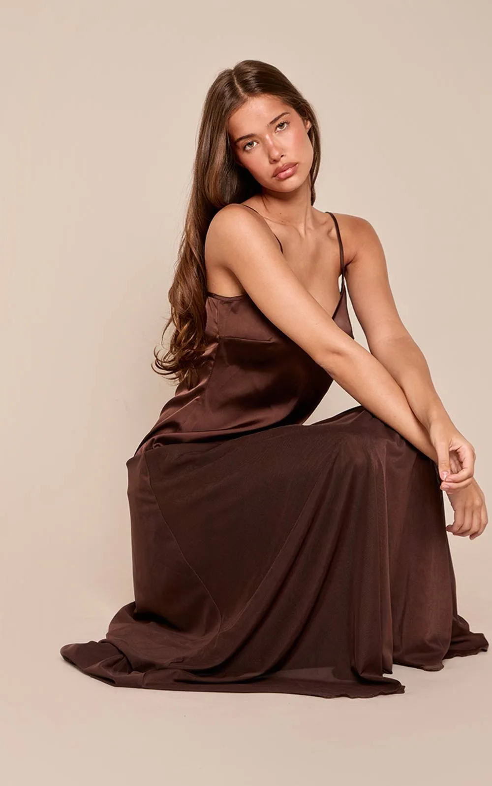 Satin Strappy Button Detail Frill Hem Maxi Dress by PrettyLittleThing